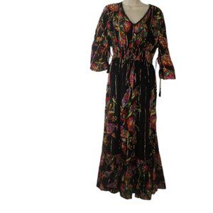Anthropologie Me 2 Magic Womens Maxi Peasant Dress Dark Floral Bohemian Chic M